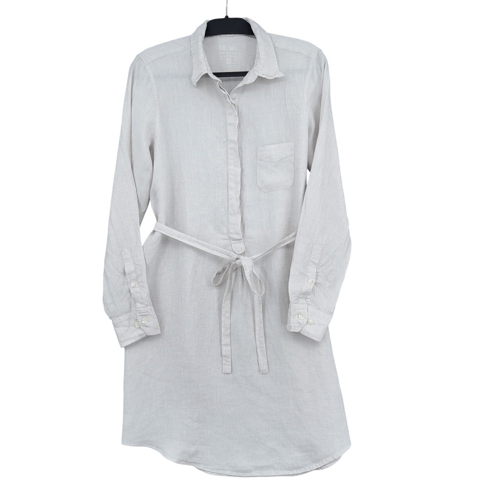 Kiwi Saint-Tropez Shirt Dress Womens M 100% Linen Oatmeal Long Sleeve